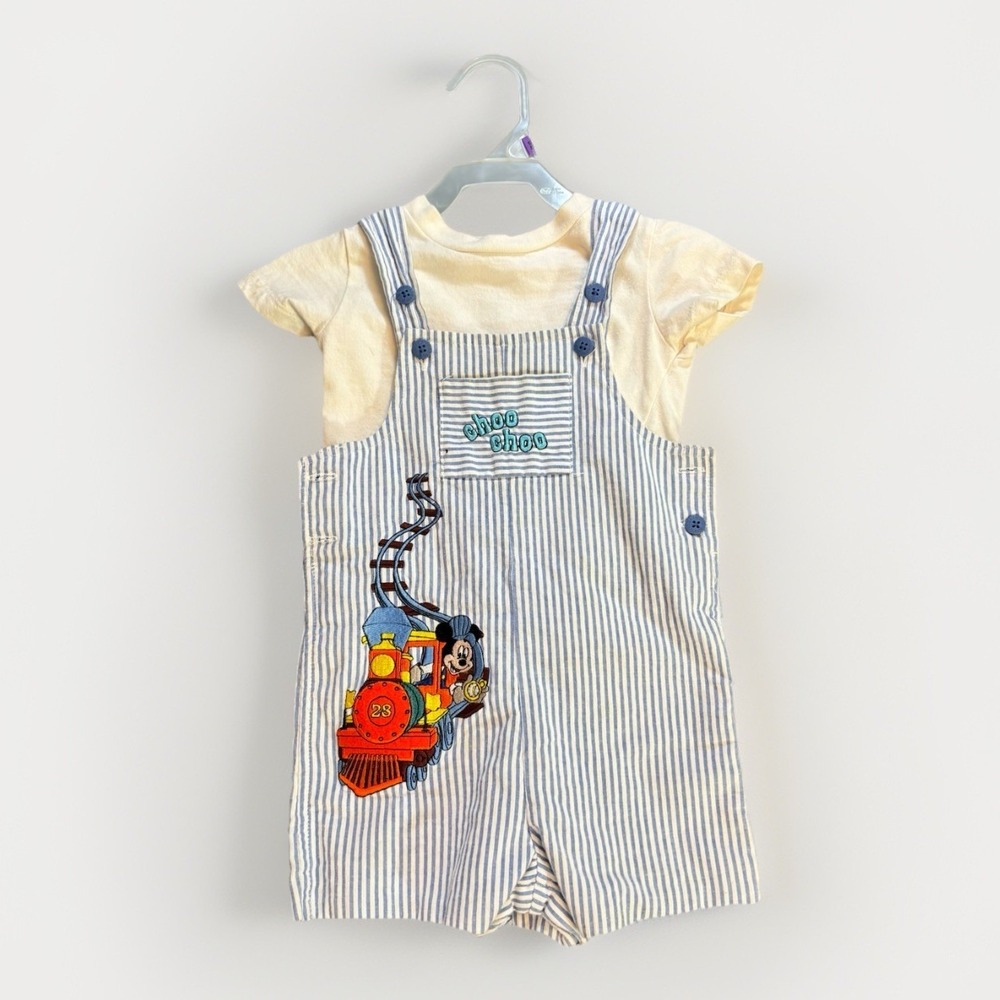Disney‎ Parks Mickey Mouse Shortalls CHOO CHOO Train Set embroidered Boys 12M